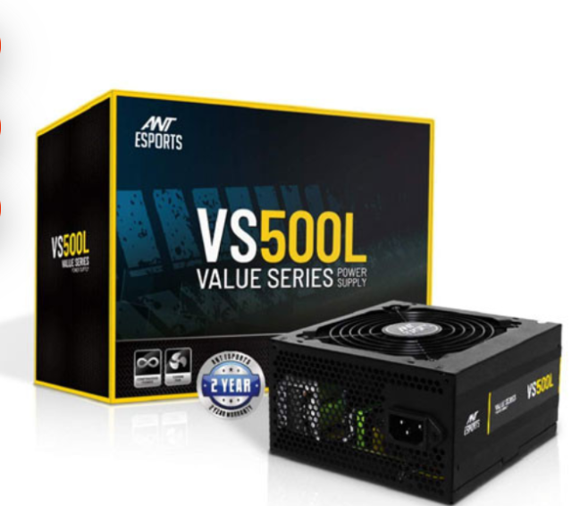 Ant Esports VS500L NonModular High Efficiency Gaming Power Supply/PSU with 1 x PCIe and 120mm Silent Fan