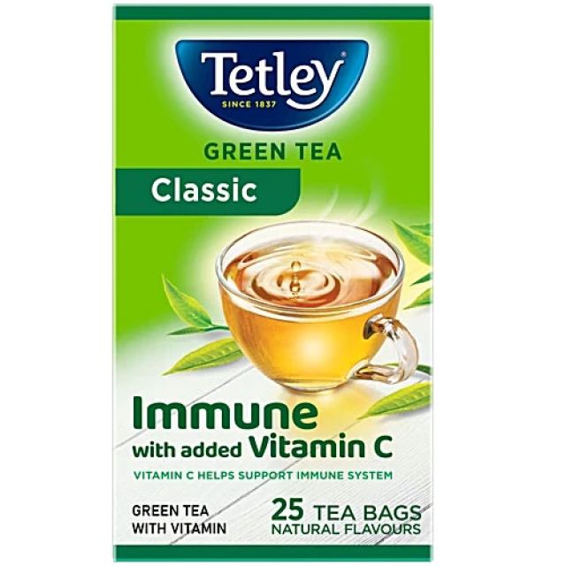 Tetley Green Tea - Immune With Added Vitamin C, Classic, 32.5 g (25 Bags x 1.3 g each)