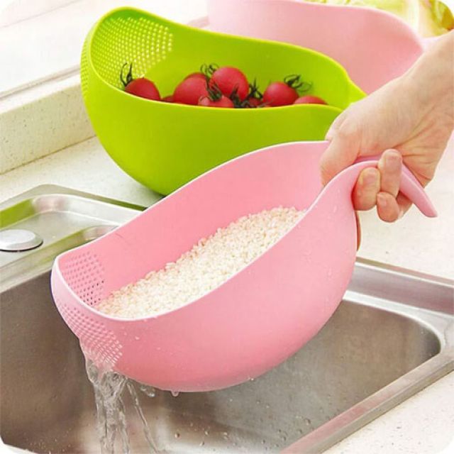Plastic Rice Bowl / Food Strainer Thick Drain Basket with Handle for Rice, Vegetable & Fruit