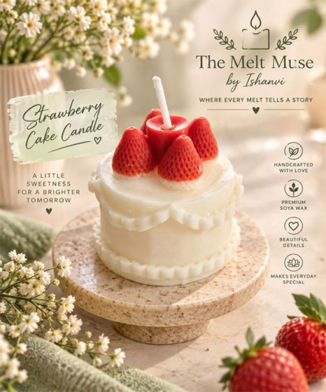 Strawberry Cake Candle Unscneted (Handmade with Soy wax)