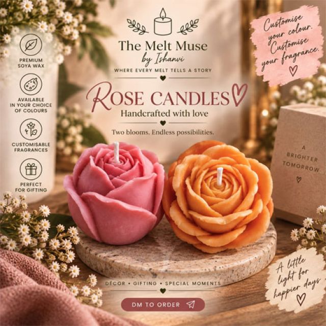 Rose flower Candle Unscented (Handmade with Soy wax)
