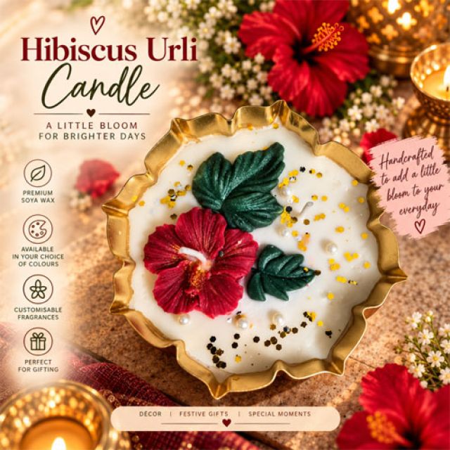 Hibiscus Urli Candle Unscented 4.5 inch (Handmade with Soy wax