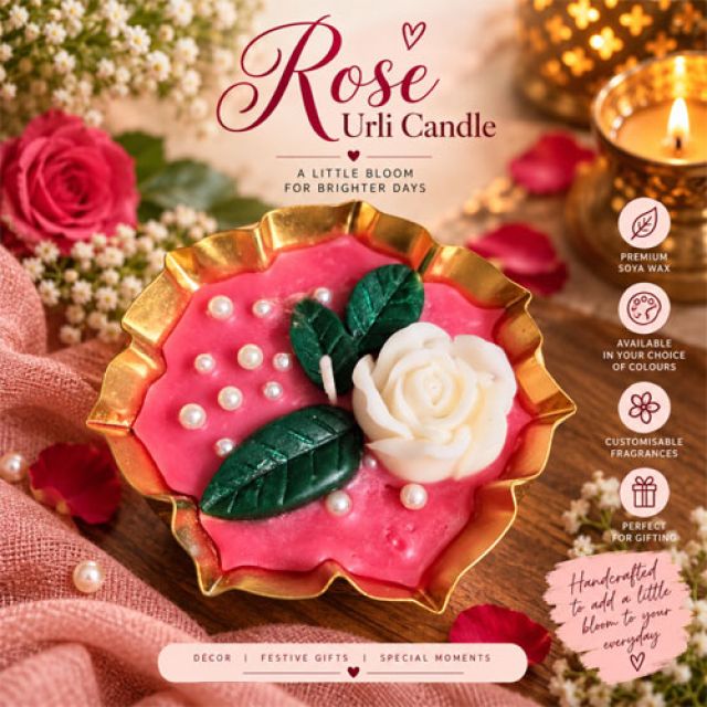 Rose Urli Candle Unscented 3.5 inch (Handmade with Soy wax)