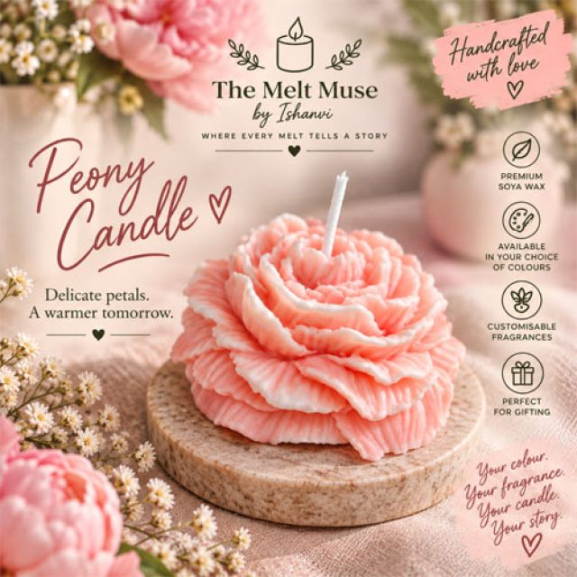 Peony Candle Unscented (Handmade with Soy wax)