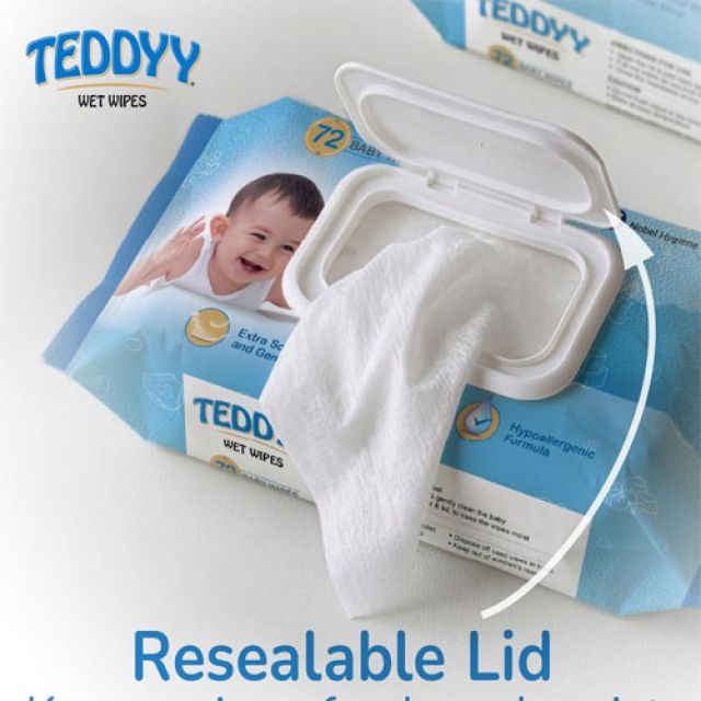 Teddyy Soft Cleansing Baby Wet Wipes with Lid  Special Germ Protection | Anti - Rash | Enriched With Aloe Vera and Vitamin E | 72 Wipes