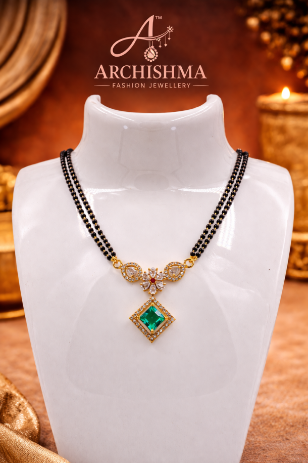 Emerald Crystal Mangalsutra Pendant Necklace