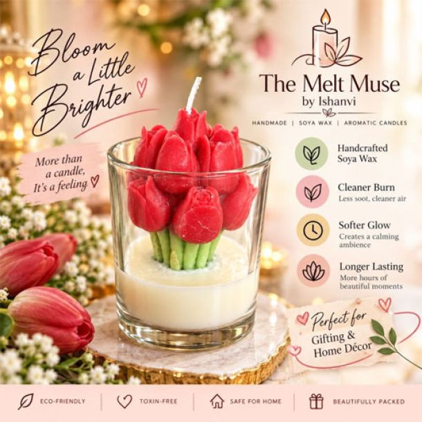 Tulip flower Candle Unscented (Handmade with Soya wax)