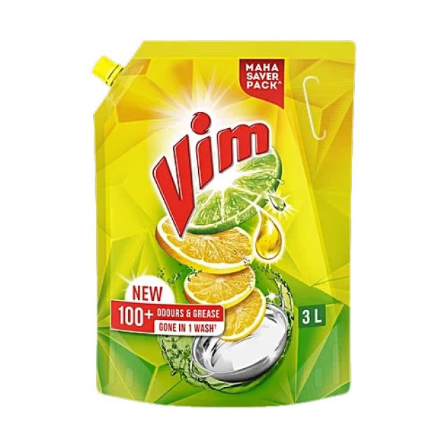 Vim Tropical Lemon Freshness Dishwash Liquid, 3 L Refill Pouch